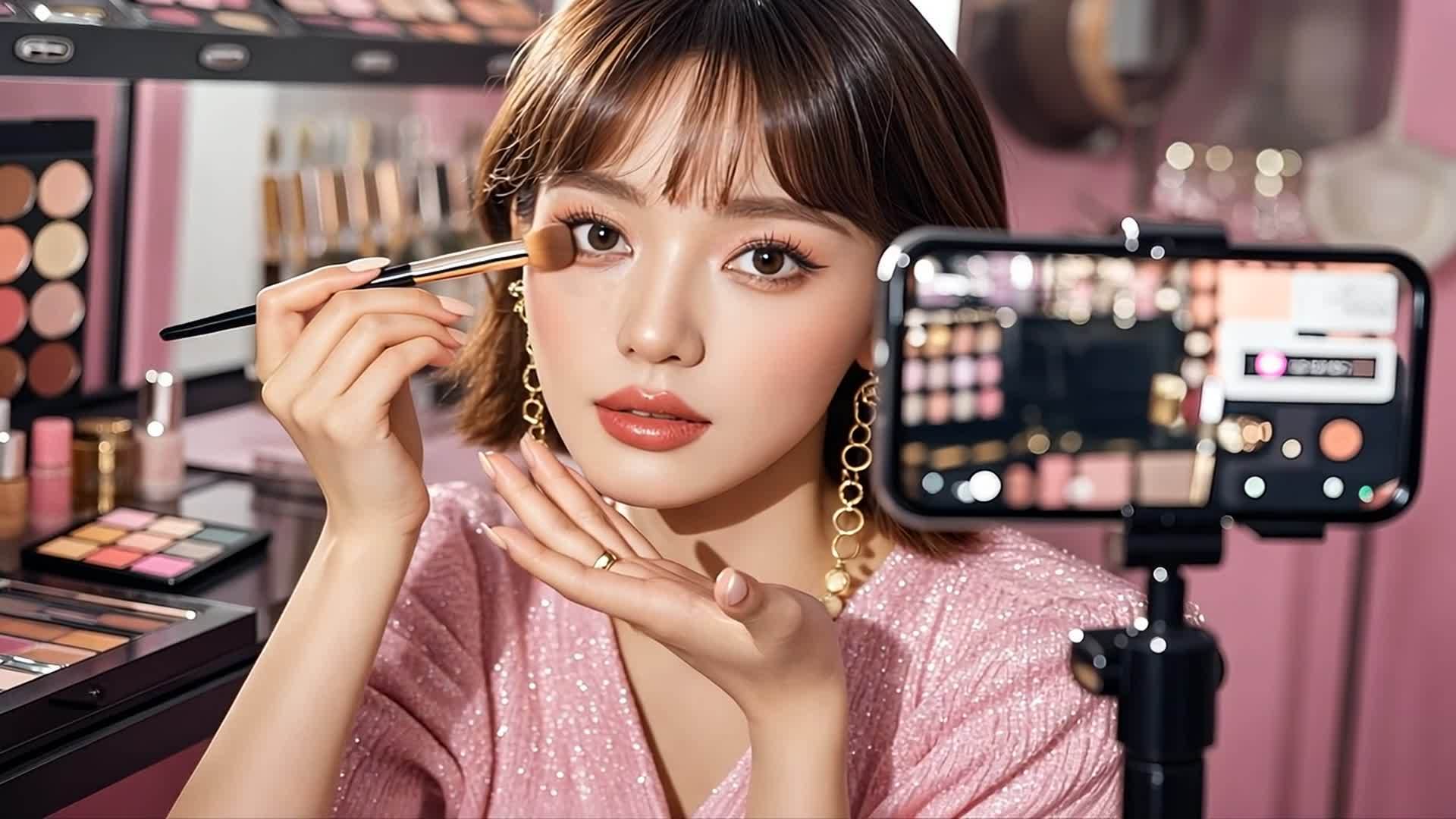 美妆博主直播眼妆教程美妆现场现场视频的预览图