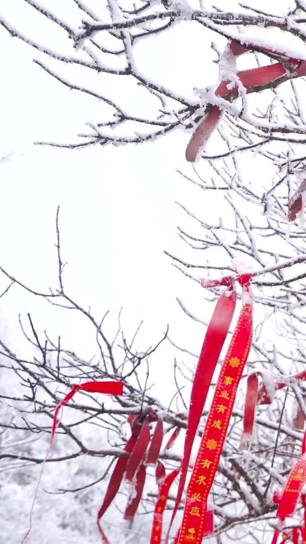 红色平安福福挂在游客雪地里视频的预览图