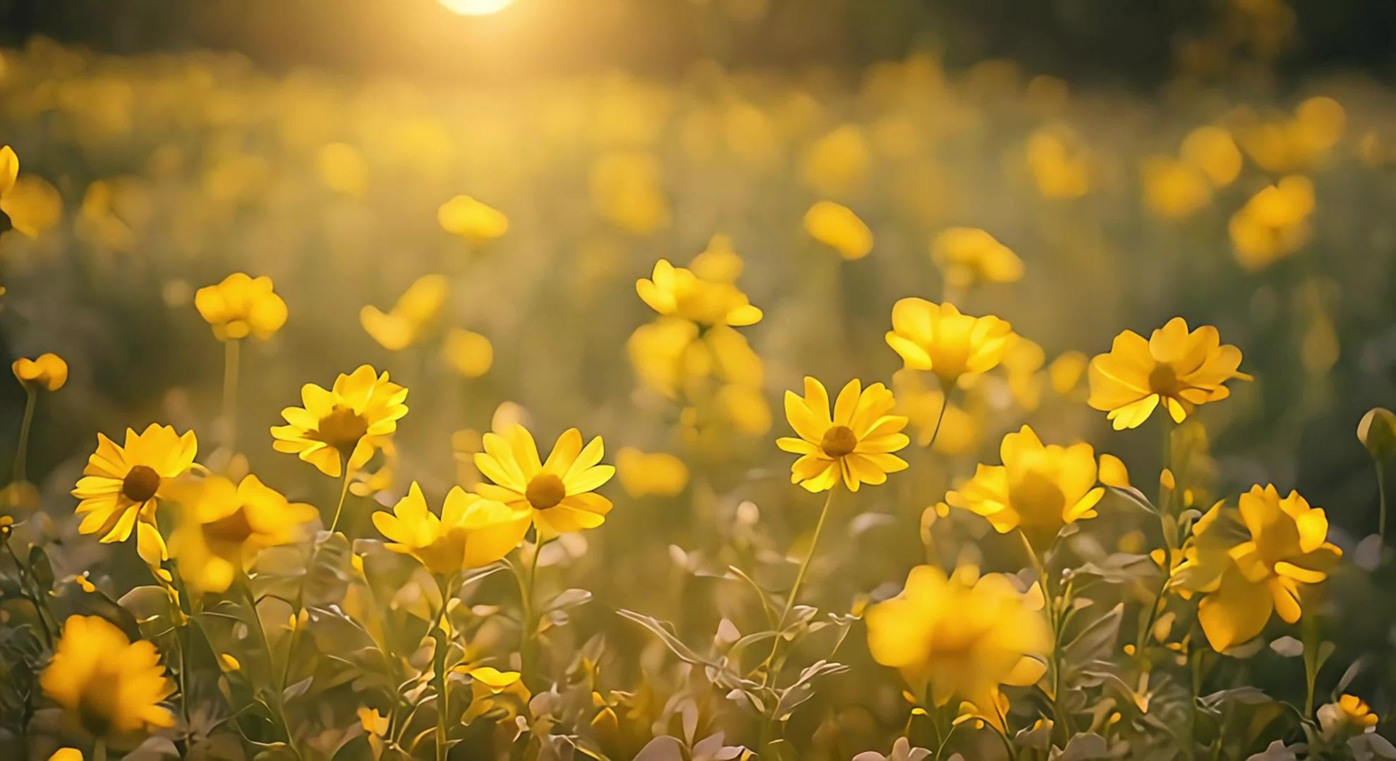 春日阳光下4k小黄菊花视频的预览图