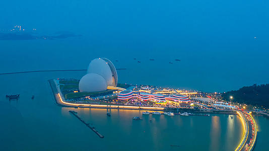 广东珠海海景地标建筑日月贝大剧院视频的预览图