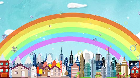 4K卡通动态彩虹城可爱背景视频视频的预览图