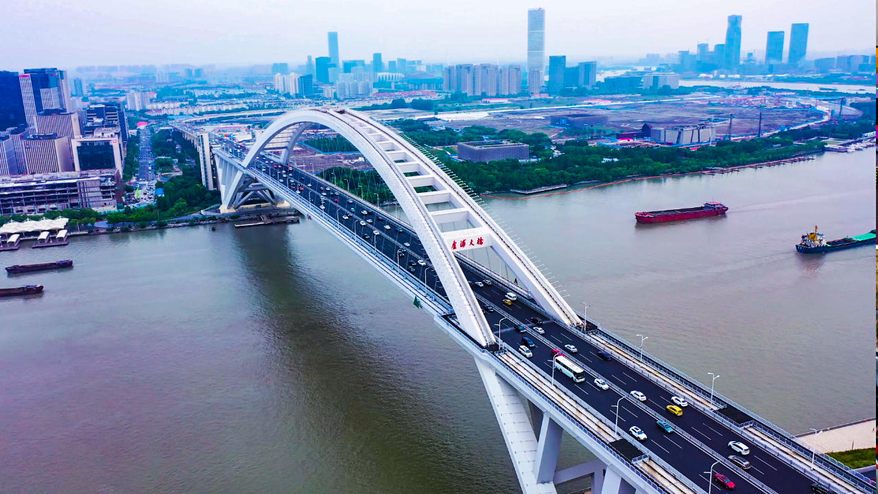 4K航拍上海卢浦大桥视频的预览图
