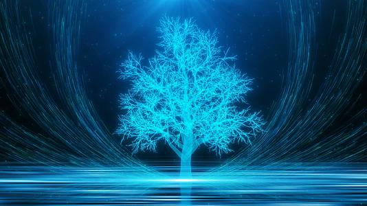 蓝炫耀的粒子树粒子光翅上升舞美背景视频的预览图