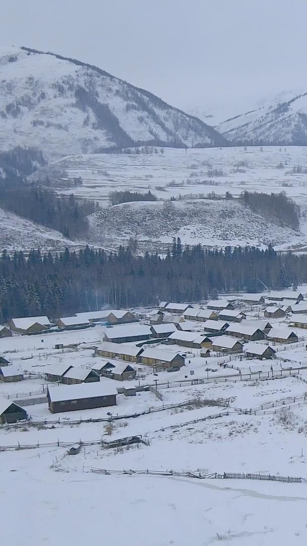 冬季雪景新疆喀纳斯景区禾木村视频的预览图