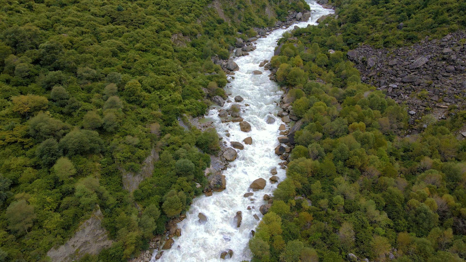 4K航拍森林小溪河流河谷水流水资源视频的预览图