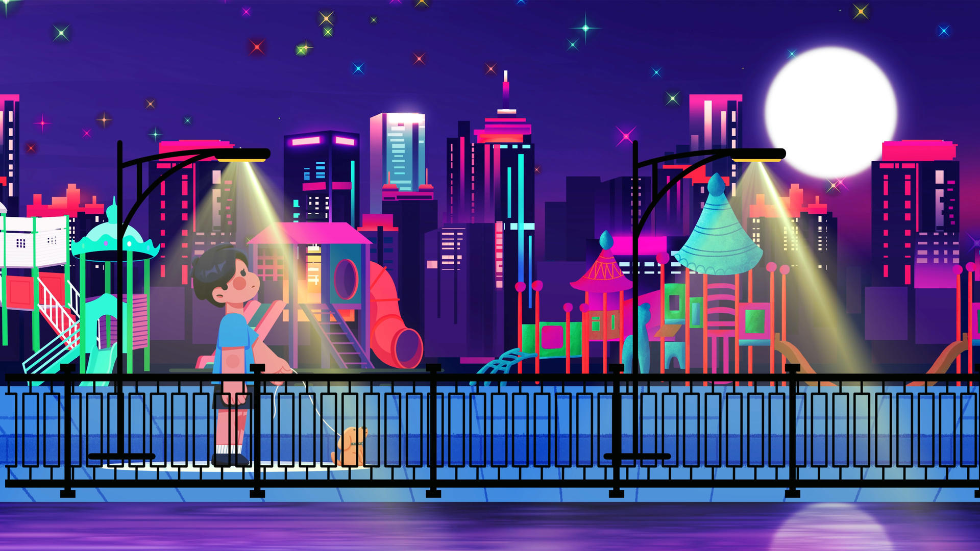 4k卡通梦幻城市街景背景视频的预览图