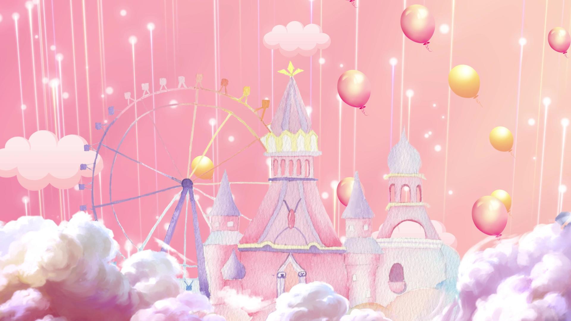 4K粉色唯美粒子动态城堡背景视频视频的预览图