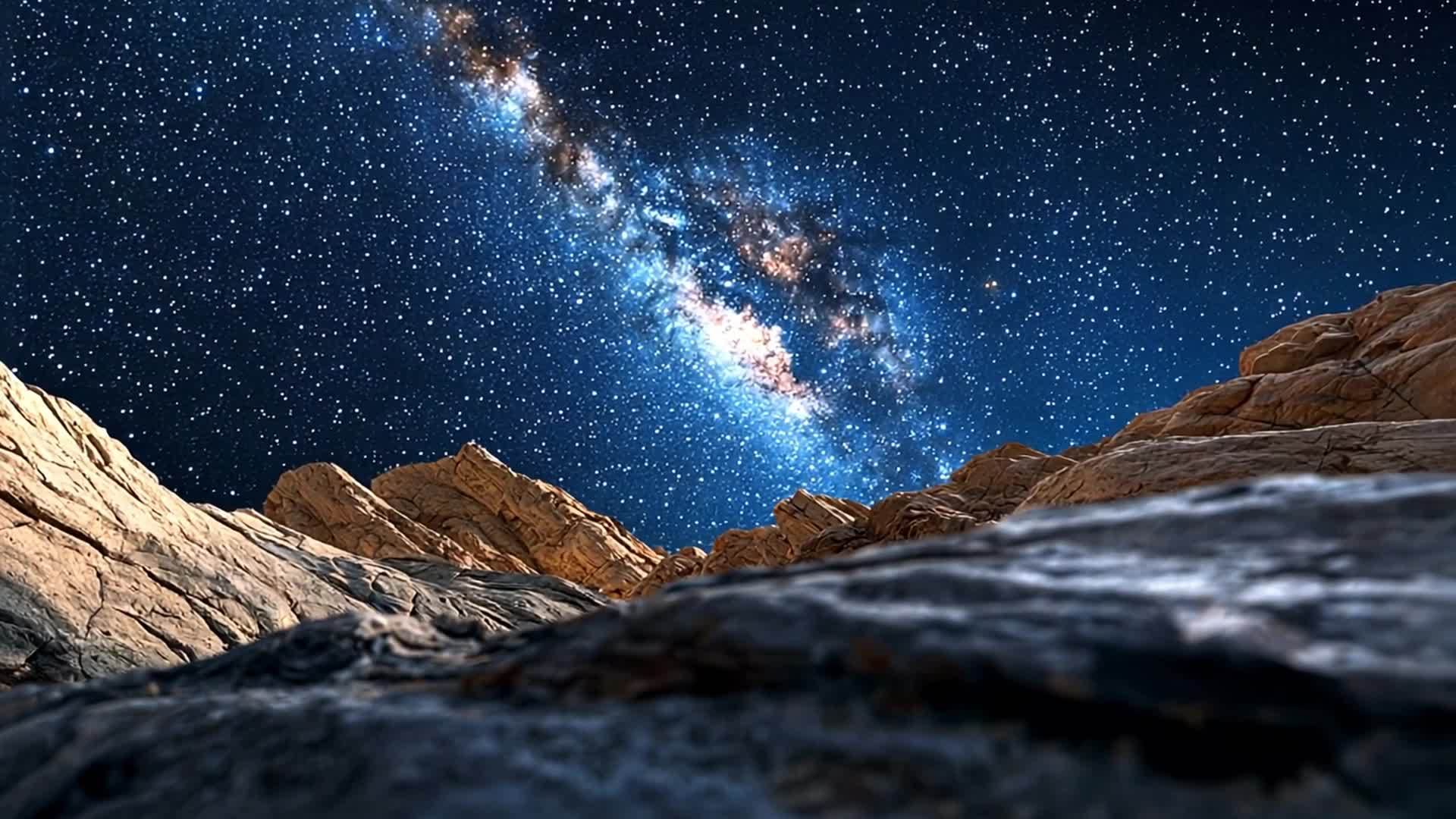 银河星空下的岩石山石视频的预览图