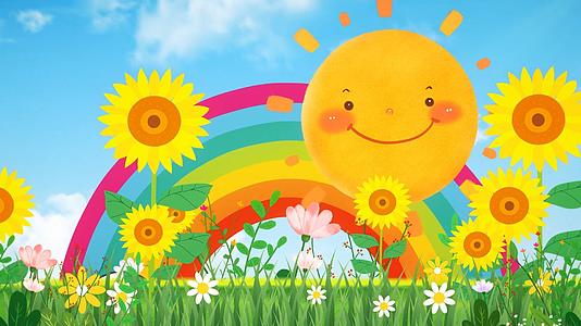可爱卡通彩虹向日葵阳光儿童表演背景视频视频的预览图