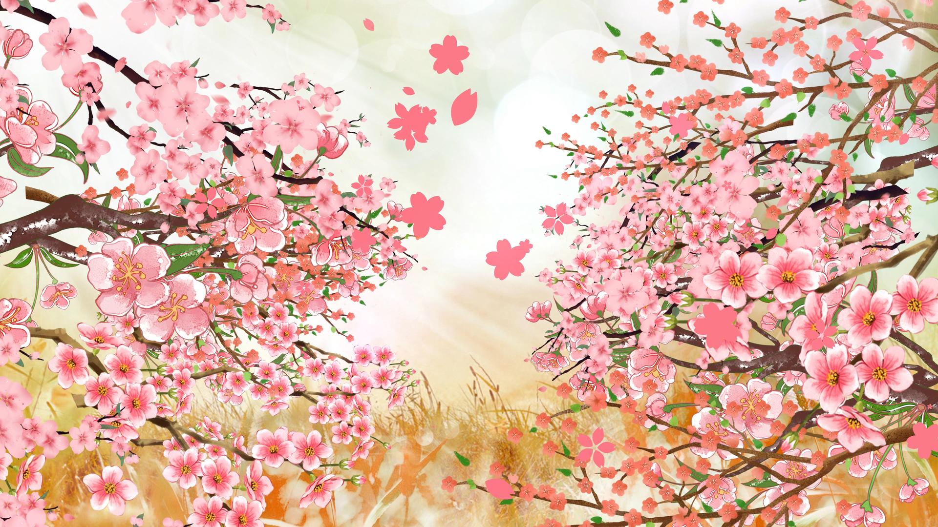 4K春天桃花枝叶粉色花朵动态背景视频的预览图
