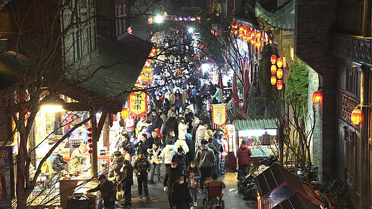 传统春节民俗集合商业娱乐逛街美食街夜景街景人流4k素材视频的预览图
