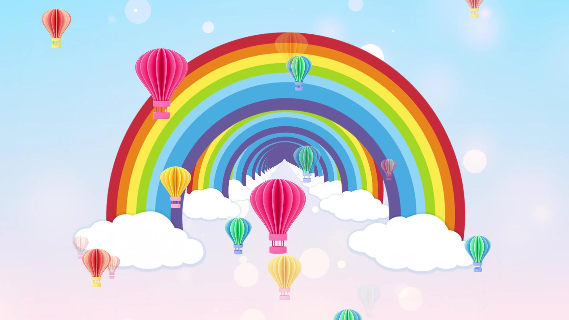 4K卡通气球彩虹云朵背景视频视频的预览图