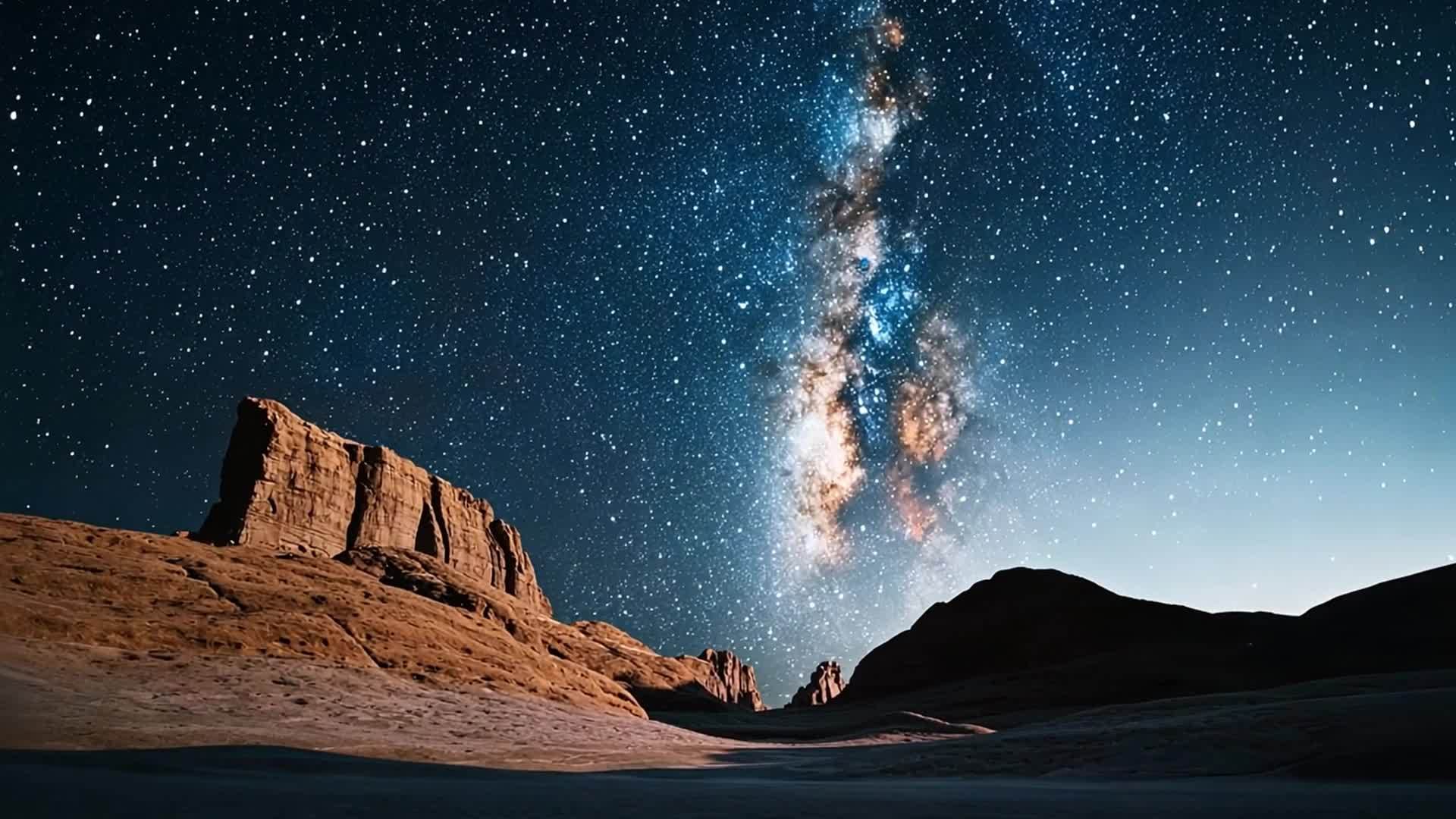 宇宙银河星空下岩石山石山视频的预览图