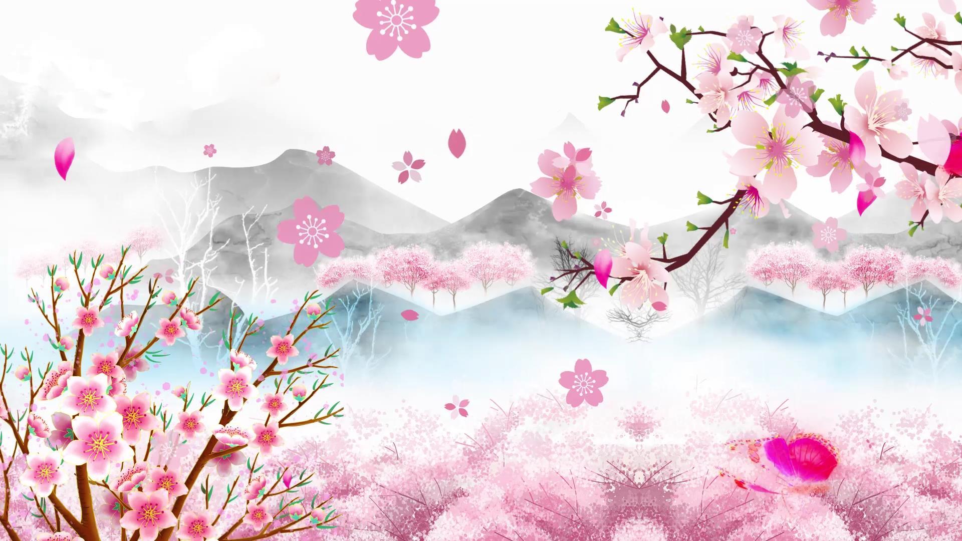 水墨中国风春天樱花背景视频视频的预览图