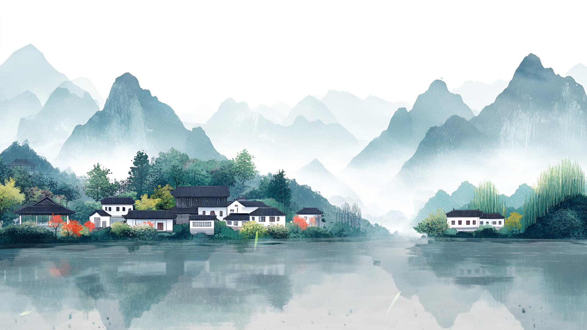 古风水墨画江南水墨山水诗意背景视频视频的预览图