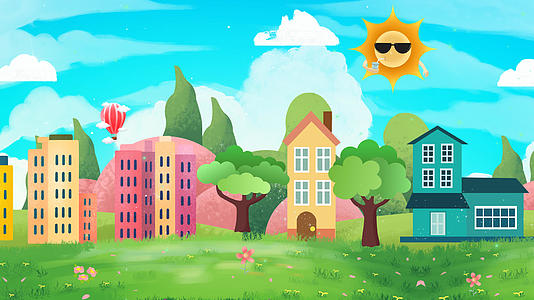 4k卡通风景村动画幼儿园卡通背景视频的预览图