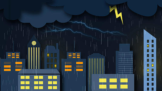 4k卡通夜晚雨景城市建筑背景视频的预览图
