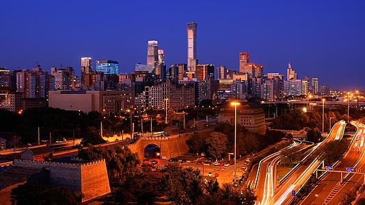 北京CBD与角楼城墙的夜晚视频的预览图