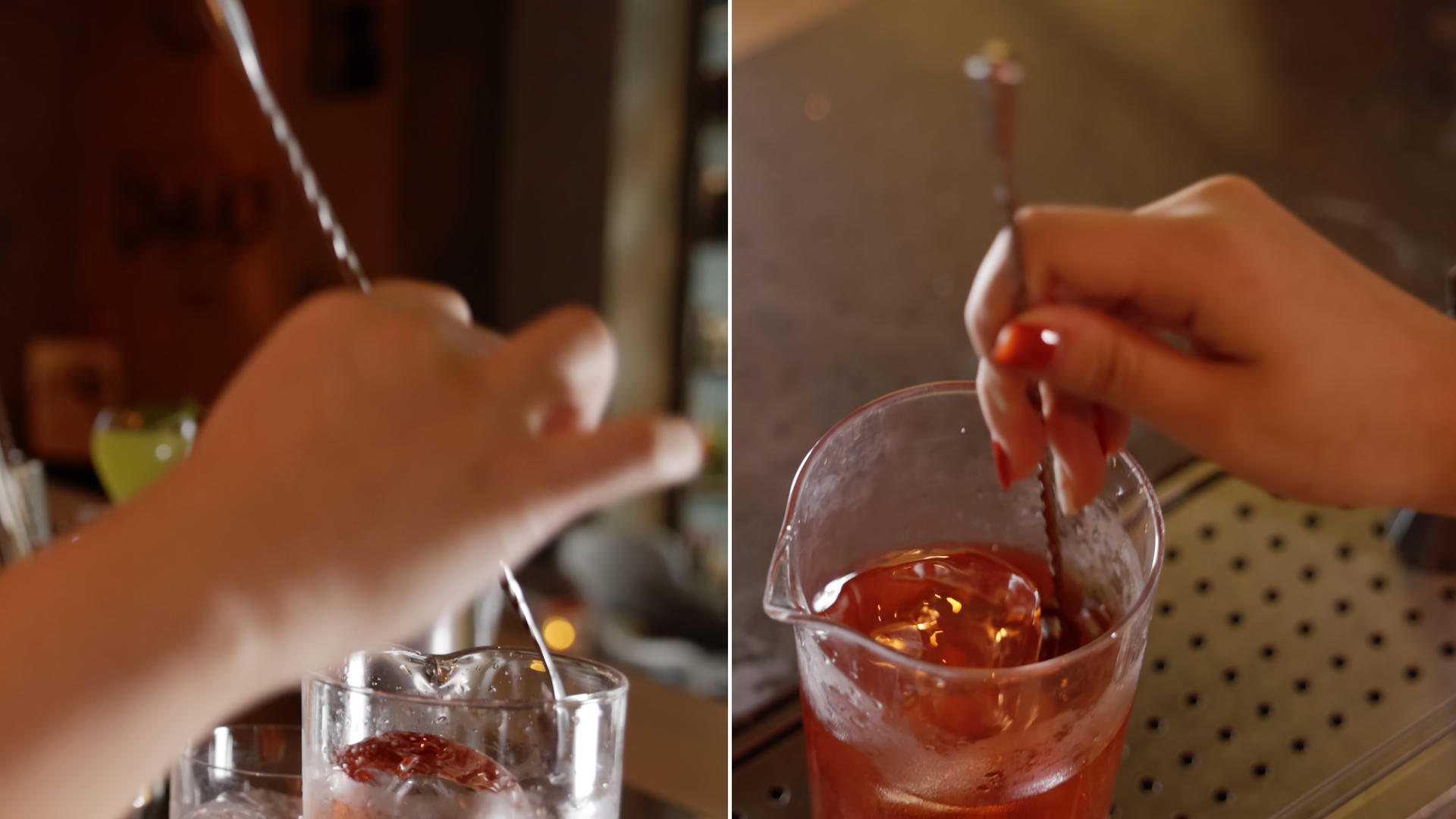 调酒师使用吧勺搅拌酒视频的预览图