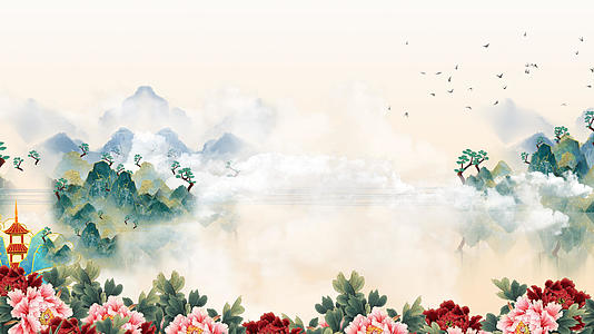国潮牡丹风格背景视频视频的预览图