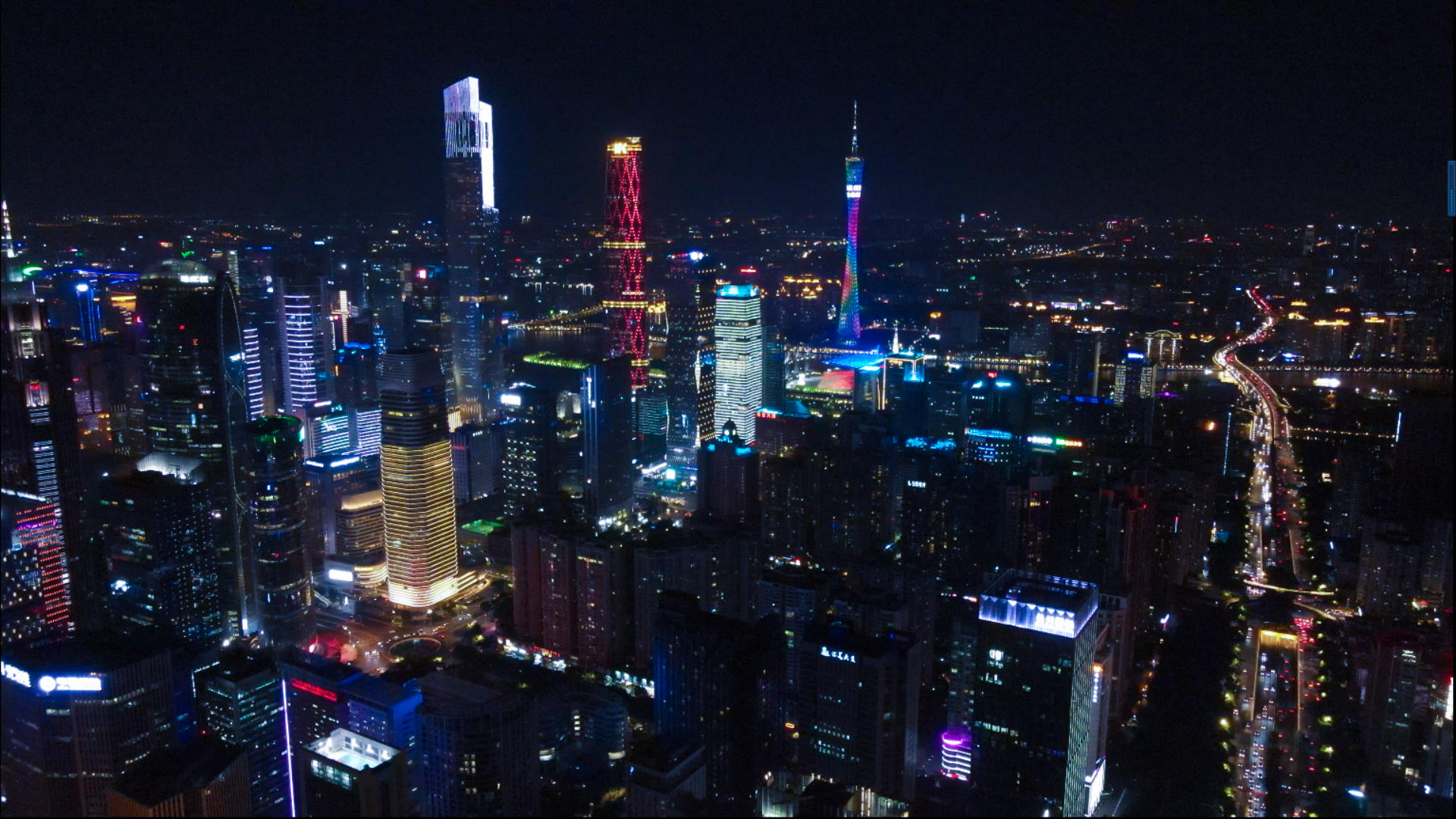 4k高清航拍广州CBD城市夜景城市灯光建筑群视频的预览图