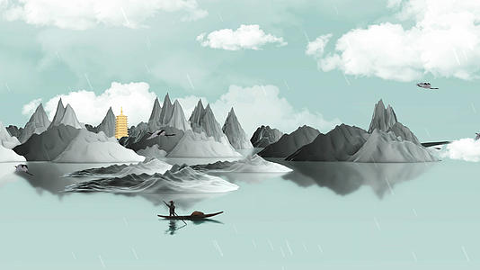 中国风山水穿梭背景4K三维水墨视频的预览图