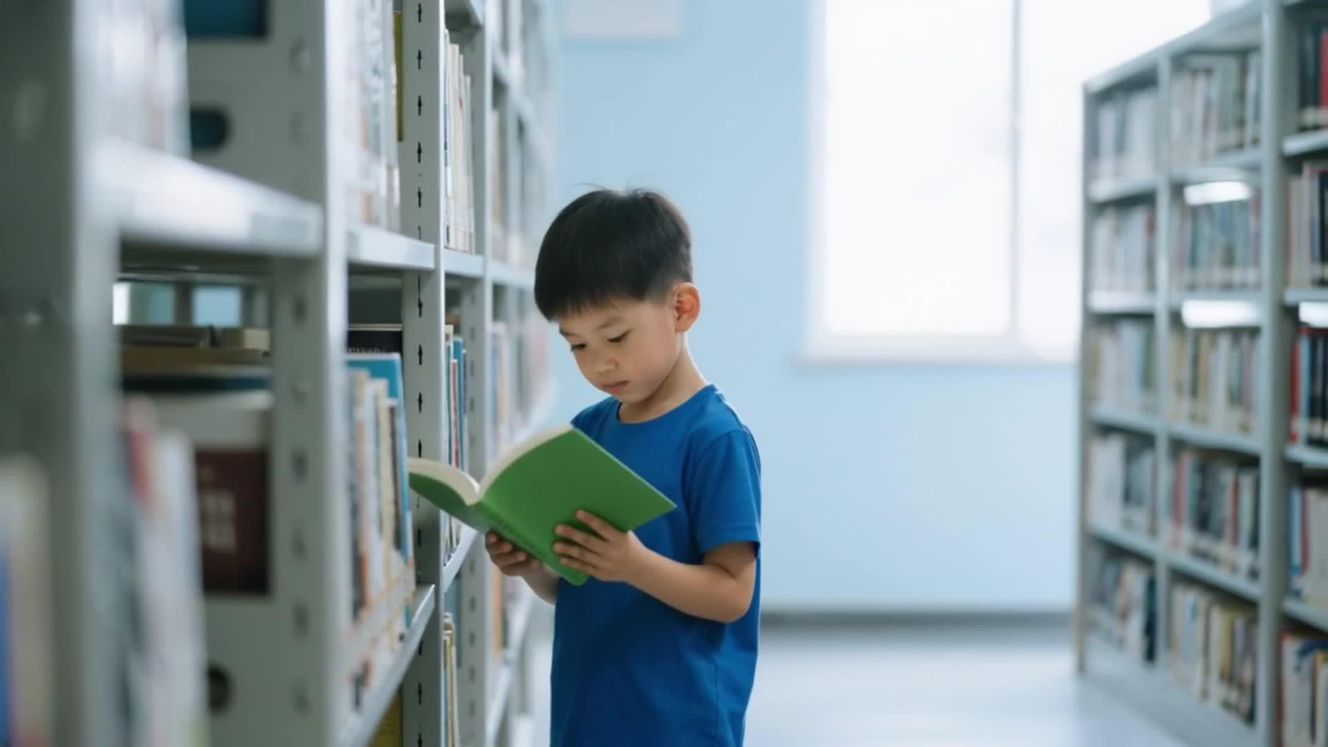 图书馆里的求知少年教育知识视频的预览图