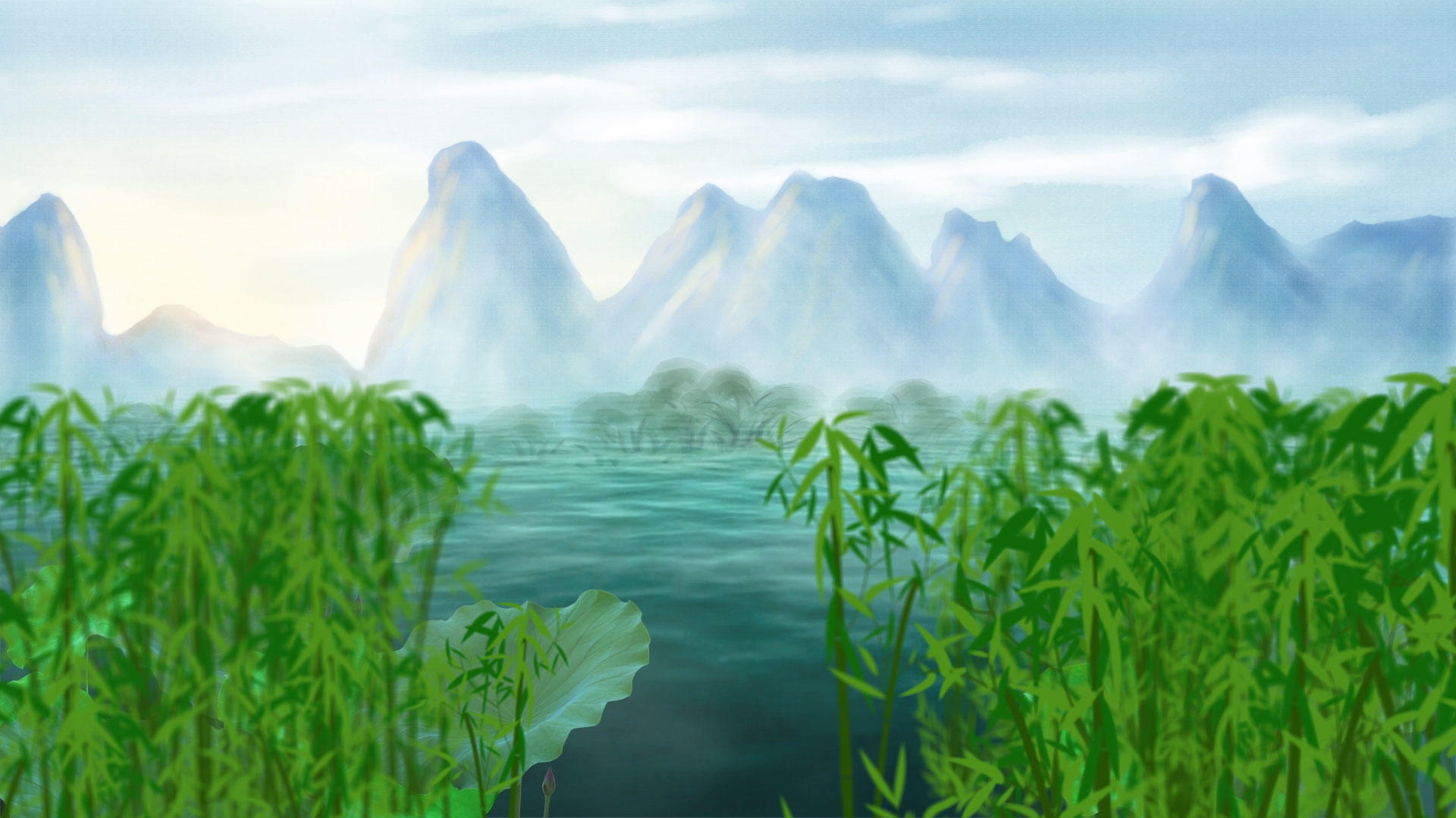 唯美竹林山水仙境背景视频视频的预览图