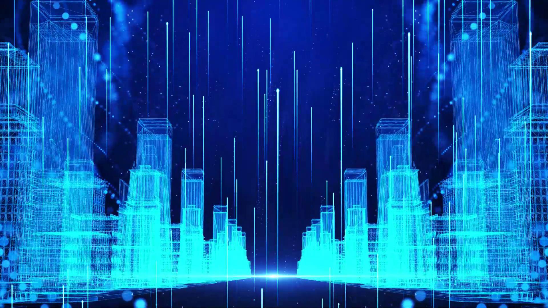 4K蓝色科技粒子城市穿梭背景视频的预览图