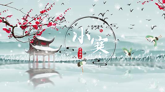 中国风小寒节气水墨雪景飘雪片头视频AE模板视频的预览图