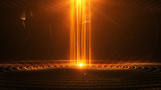 4K金色光线圆盘能量柱粒子背景视频的预览图