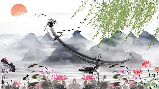 中国龙龙游天下山水水墨背景视频视频的预览图