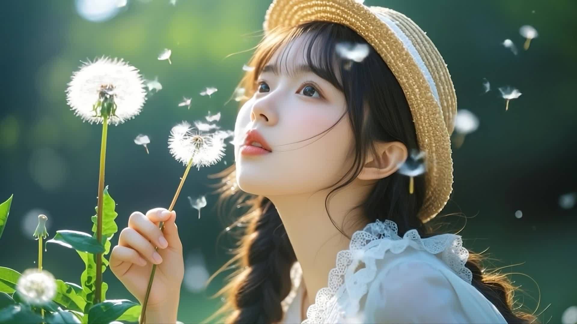 夏天草帽女孩和蒲公英私语视频的预览图