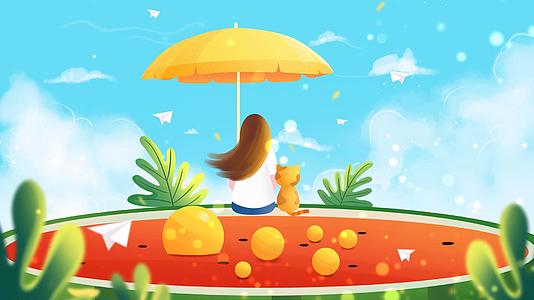 夏季西瓜风景插画背景视频的预览图