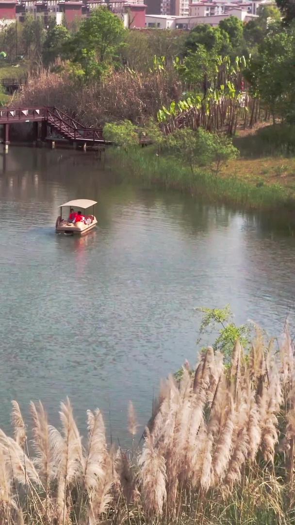 春季公园游湖船只航拍视频的预览图