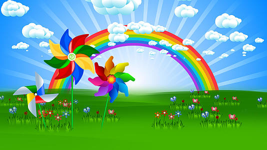 草原彩虹风车儿童节背景视频的预览图
