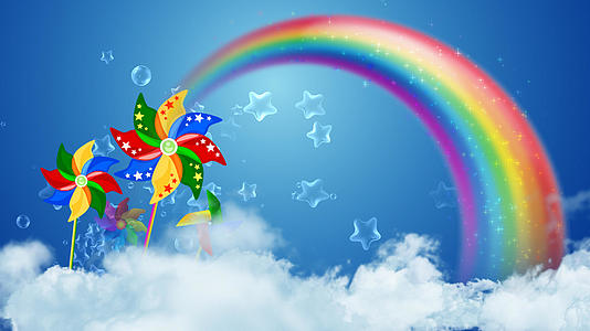 蓝天白云风车彩虹儿童节背景视频的预览图