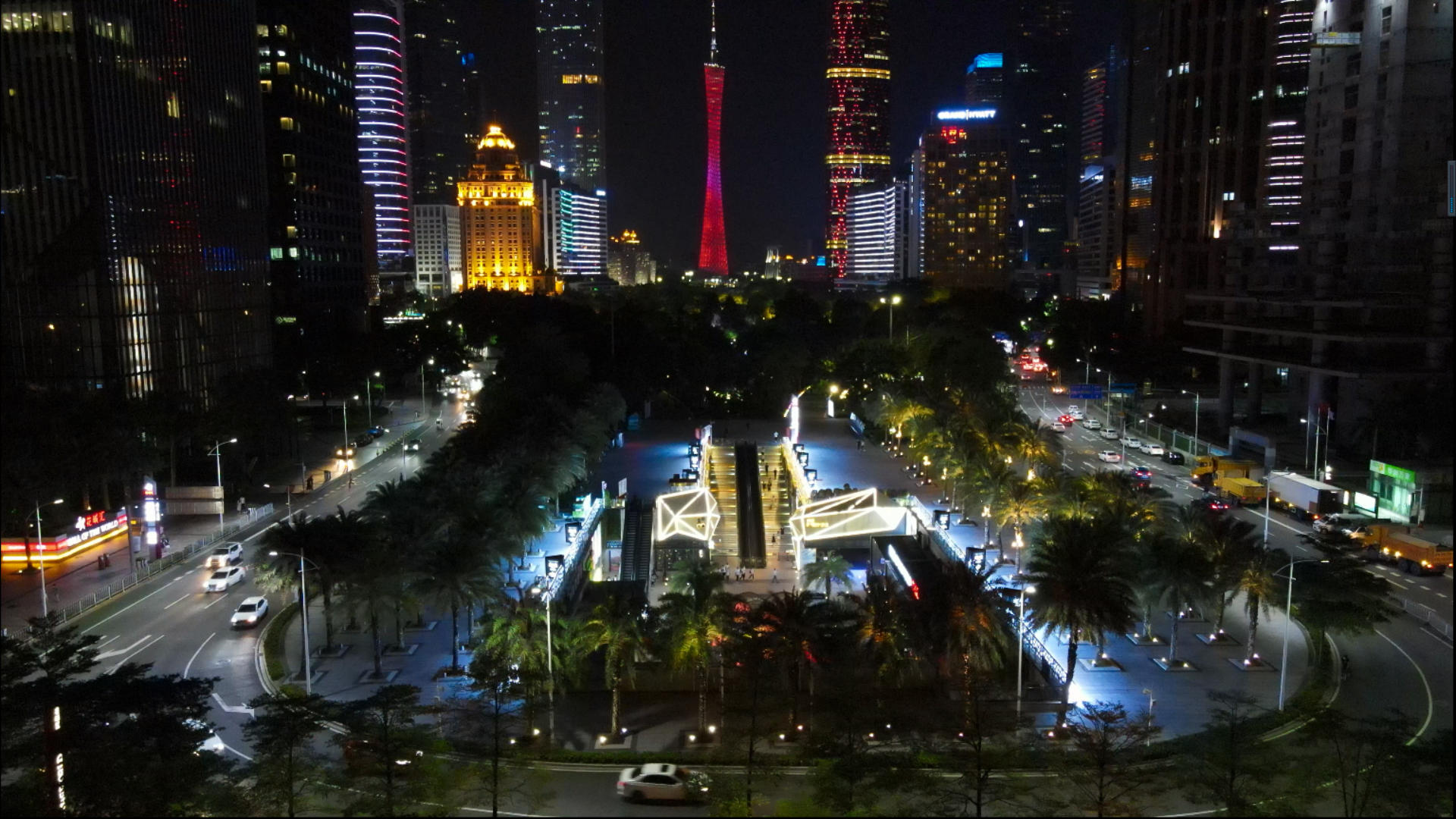 4k高清航拍广州城市中轴夜景花城汇花城广场视频的预览图
