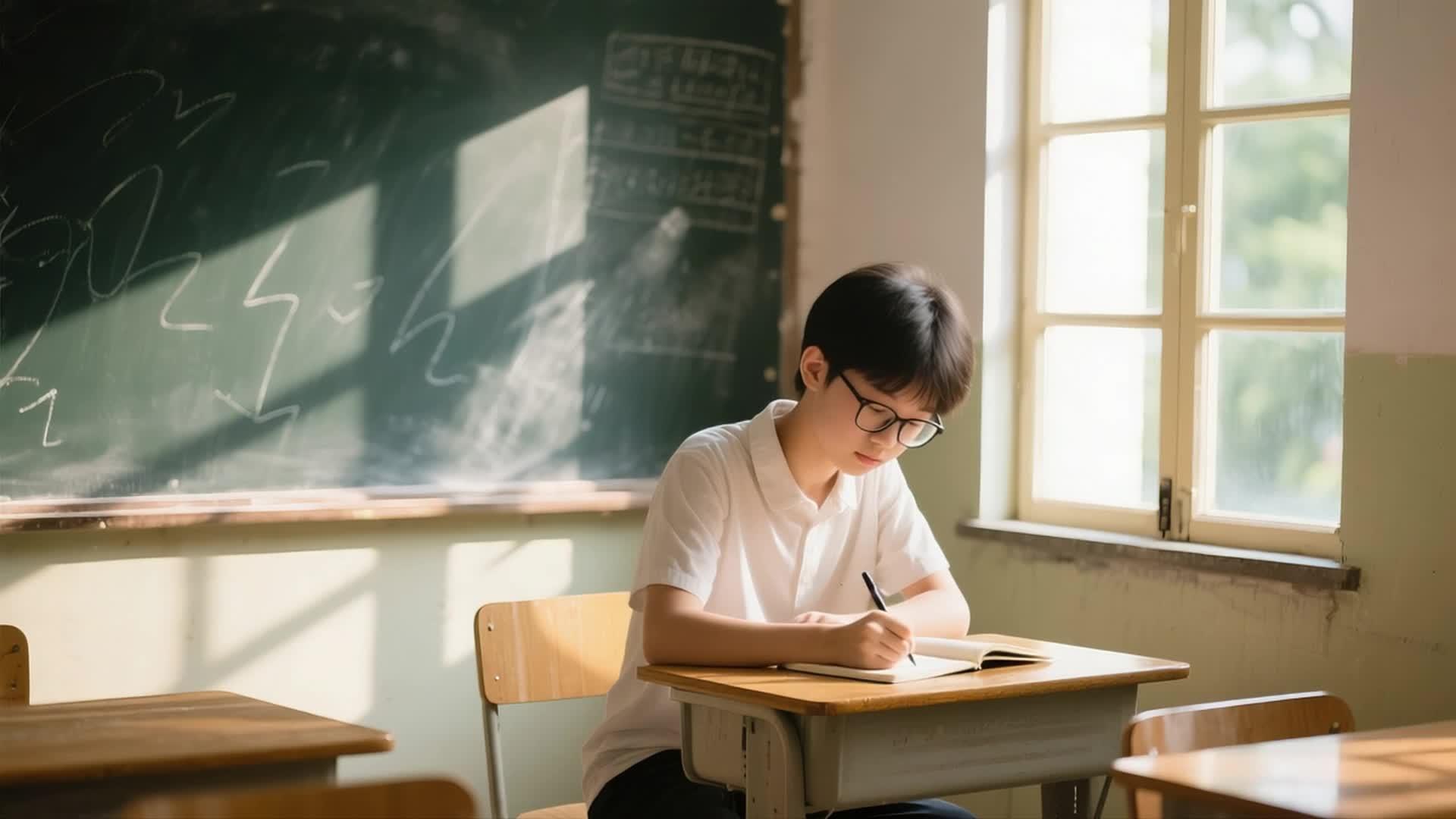 夏天下午在教室里学习的学生视频的预览图