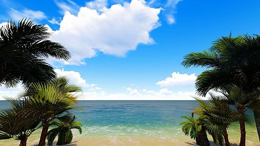 蓝天白云唯美椰子树沙滩视频的预览图
