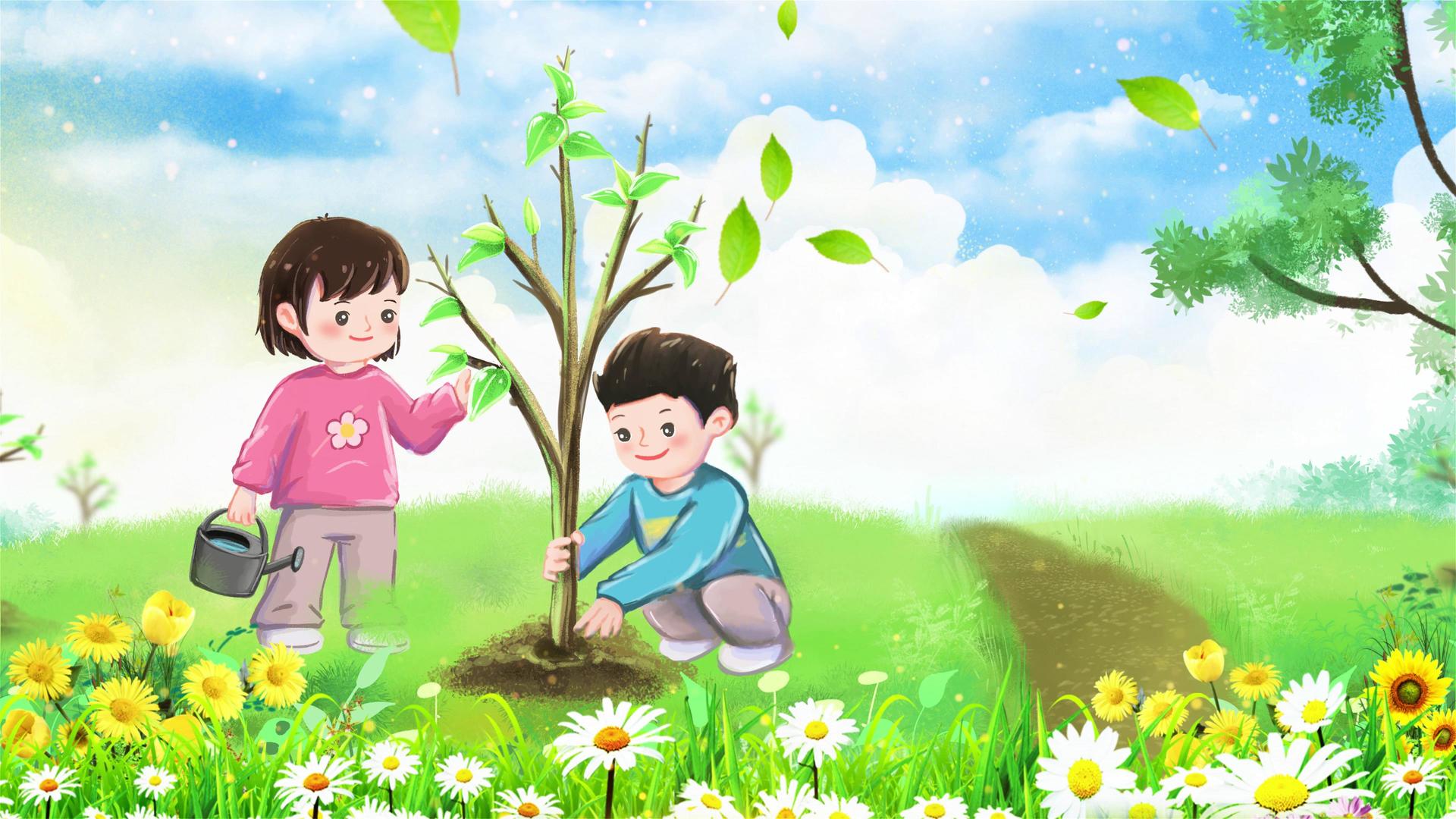 卡通春季植树节种树背景视频视频的预览图