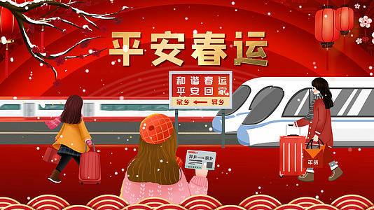 4k平安春运火车站平安回家喜庆背景视频的预览图