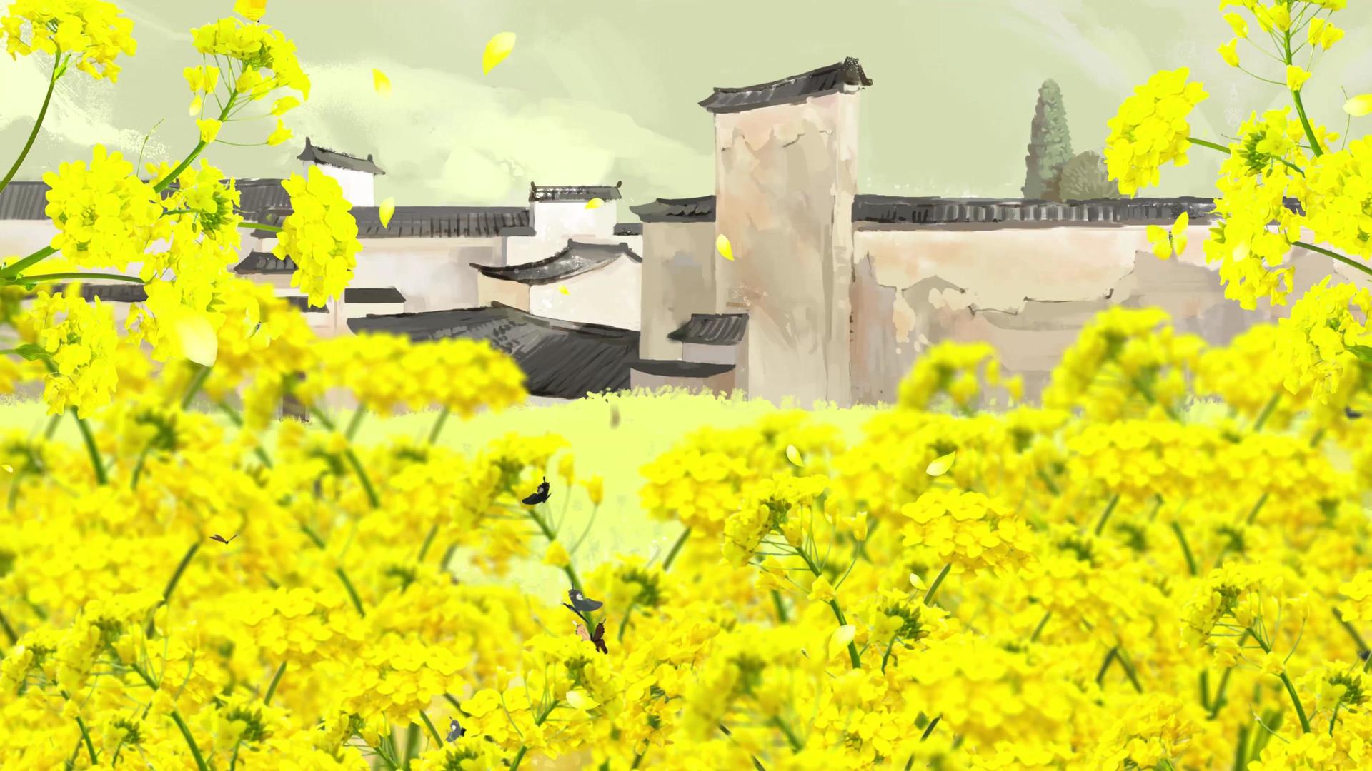 4K中国风古建筑油菜花背景视频视频的预览图