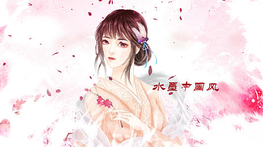 唯美水墨古典风中国风桃花美人ae模板视频的预览图