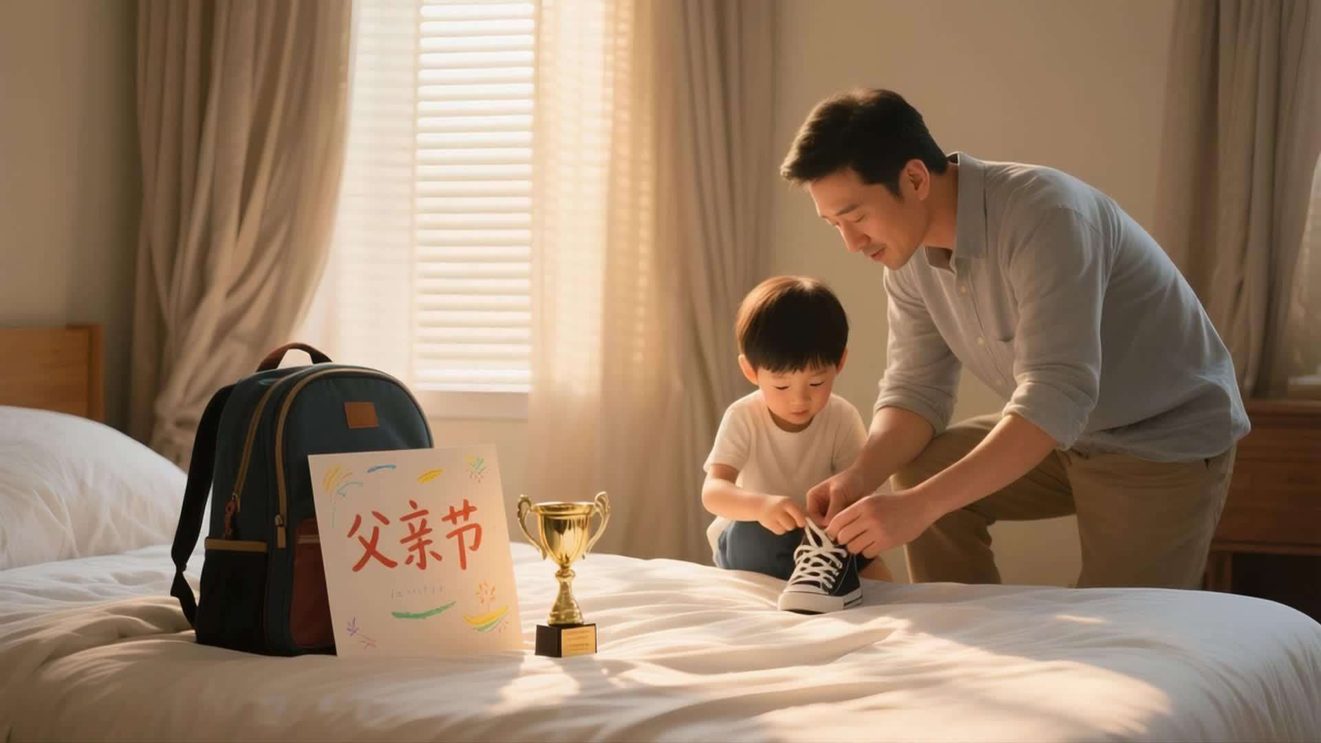父亲节父亲给孩子穿鞋带视频的预览图