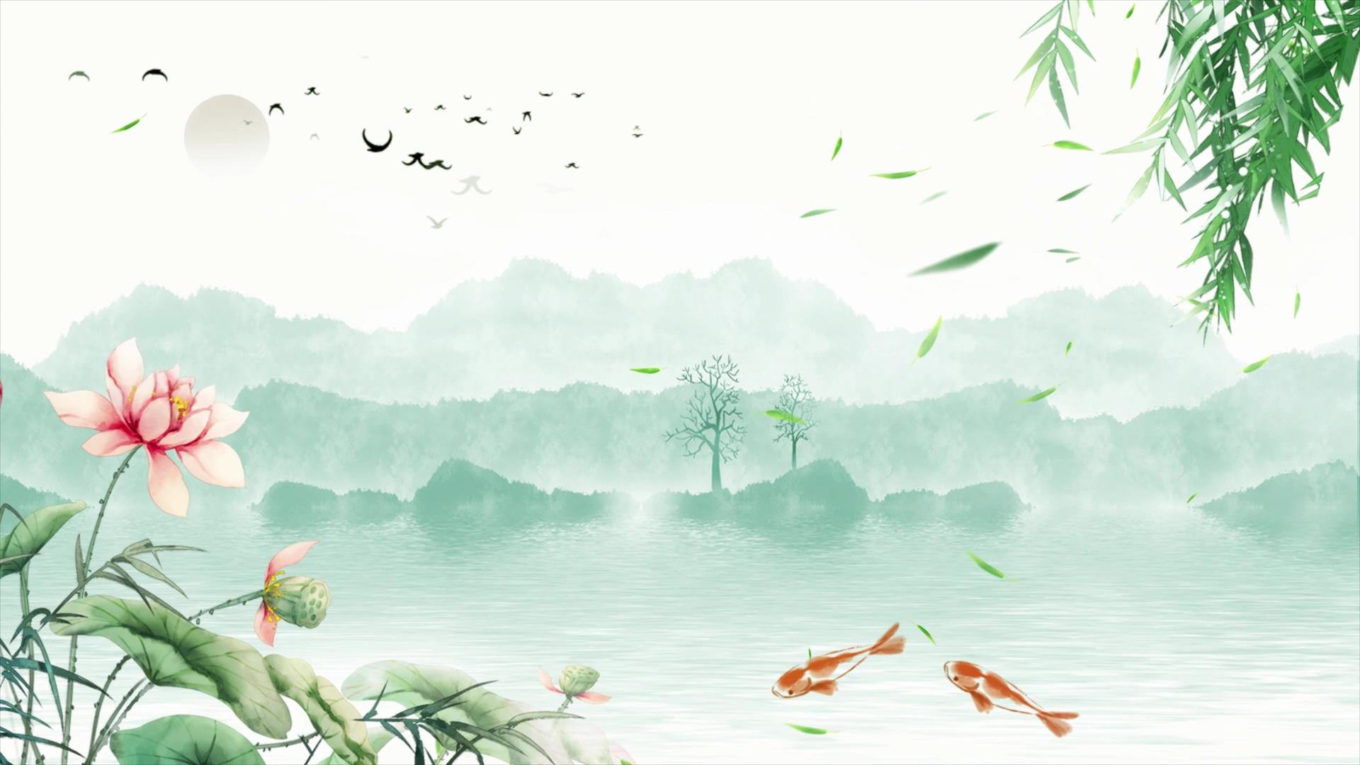 简洁中国风大暑荷花背景视频视频的预览图