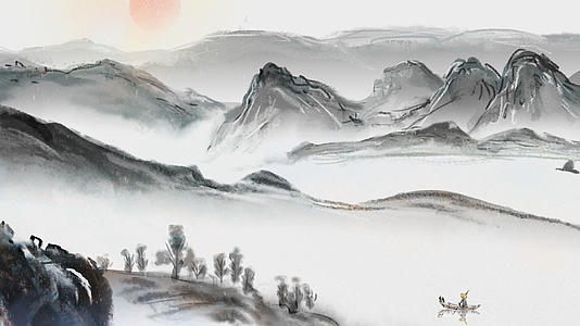 中国风水墨山水画背景模板视频的预览图