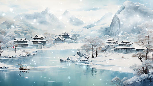 古风唯美冬季大寒雪景舞台背景视频视频的预览图