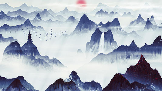 中国风多重山水墨背景视频视频的预览图
