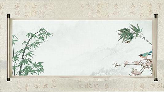 4K中国风古风景观卷轴水墨竹林国风背景卷轴背景卷轴视频的预览图